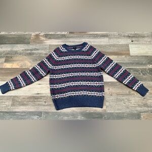 J Crew Men Large 100% Lambswool Fair Isle Knit Multicolor Crewneck Sweater